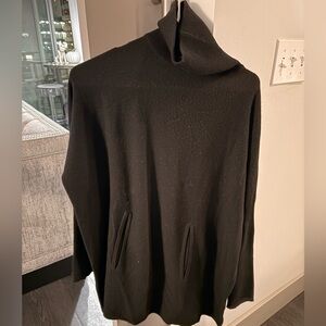 Garnet Hill Black Cashmere and Wool Blend Oversized Turtleneck Sweater